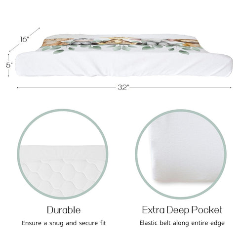 32"/34" 16" HawSkgFub Safari Jungle Baby Animal Leaf Changing Pad Cover, Natural Elephant Giraffe Zebra Lion Tiger