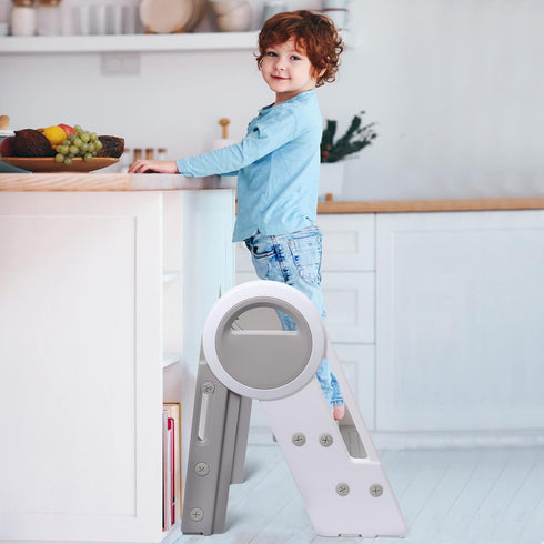 JoyrChld 3 Counter,Adjustable 3 2 Step Ladder Step Folding Toddler Step Stool for Kids Three Step Standing Tower