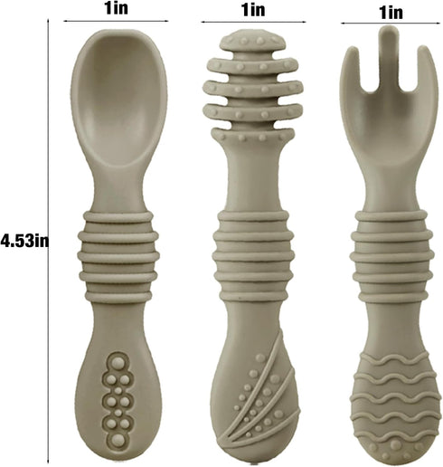 PandaEar Silicone Baby Spoons & Fork Feeding Set, 6 Pack, BPA Free Self Feeding Utensils for Infant Weaning