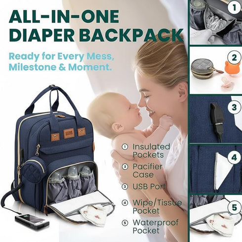 Generic Backpack 15 Diaper Bag with Changing Station, Large Capacity Baby Bag with USB Port, Insulated Pockets
