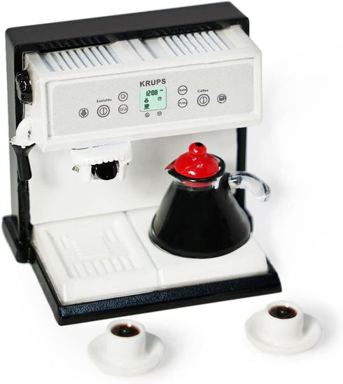 Miniature Coffee Maker with Pot & 2 Cups Set, 1:12 Dollhouse Accessories, Coffee Machine for House Decoration