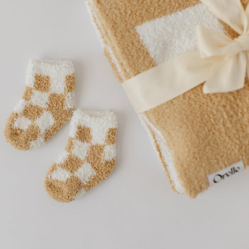 Set Cozy 30x40 Orelle Checkered Baby Blanket & Matching Socks | Plush Baby Blanket | Luxury Ultra-Soft & Receiving