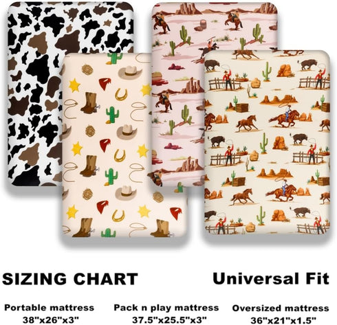 FIGEPO 4 Pack (Pack Western Cowboy Crib Sheets Neutral Breathable Fitted Baby Sheets Nursery Sheets for Baby Boys
