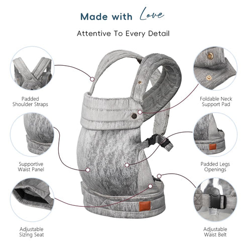 Backpack NEST BLANCHE Baby Carrier for Newborn to Toddler, Ergonomic Design, Front and Back Facing Options, Grey