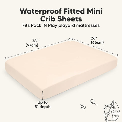 2-Pack Pack 38 26 Pack Waterproof and Play Sheets, Mini Crib Sheets Fitted for Boy, Girl - x Viscose from Bamboo N Play