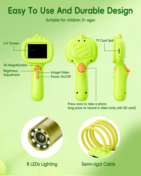 Ashfly 3 4 5 6 7 8 2.4" Borescope Camera with Light for Kids, STEM Science Educational Toy for Years Old Boys & Girls