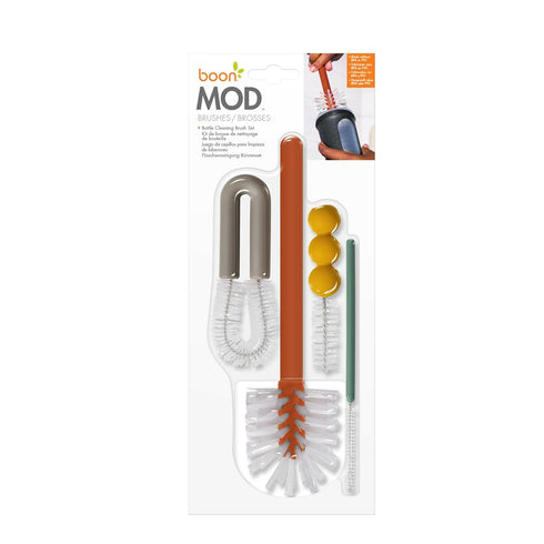 4 Count Boon Mod Replacement Baby Bottle Brushes - Includes Bottle Cleaner Brush, Straw Cleaner Brush, Nipple Brush