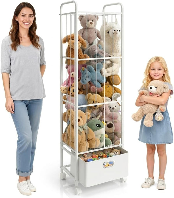 Stuffed Animal Storage, Metal Stuff Animals Zoo Holder with Fabric Drawer and