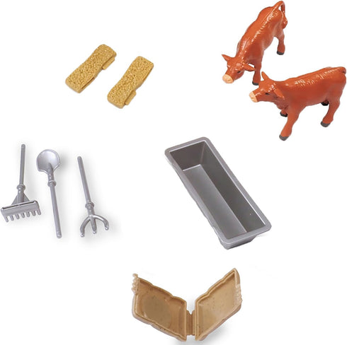 Country 18pc Playset, 3+ Big Toys: Truck & Cattle Trailer Adventure - Farm Toy Light-Sound White Pickup, Articulated