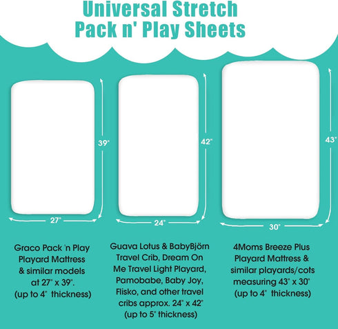 Pack 2 Pack 38x26 Cozy Pack Stretchy and Play Fitted Sheets: Mini Crib Sheets - Soft Material - Fits Most Playards