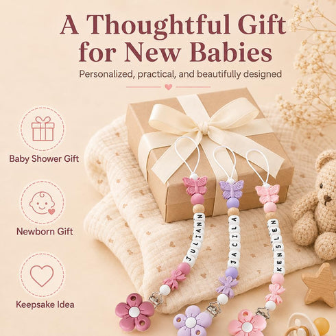 Customizable Silicone Pacifier Clip for Boys and Girls (Purple)