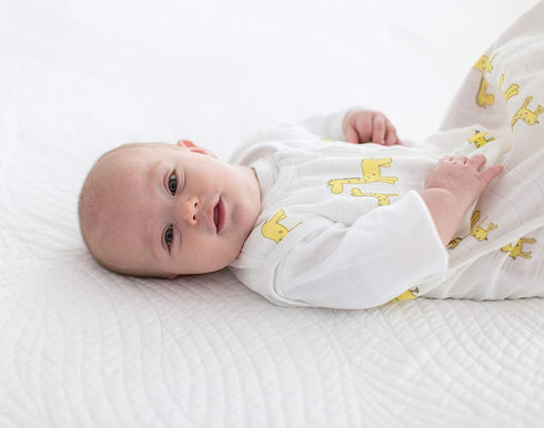 SwaddleDesigns Cotton Muslin Sleeping Sack, Unisex Baby Wearable Blanket, Mommy & Baby Giraffe, Yellow, Medium 6-12
