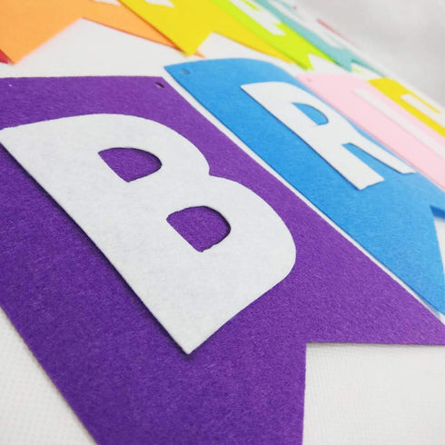 Colorful Happy Birthday Banner, Rainbow Sign, Felt Bunting for Birthday Party Supplies for Girls and Boys