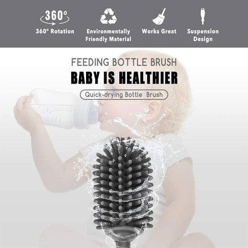 Silicone Bottle Cleaning Brush with Long Handle, 12.5" Water Bottle Cleaner for Baby Bottles and Glassware