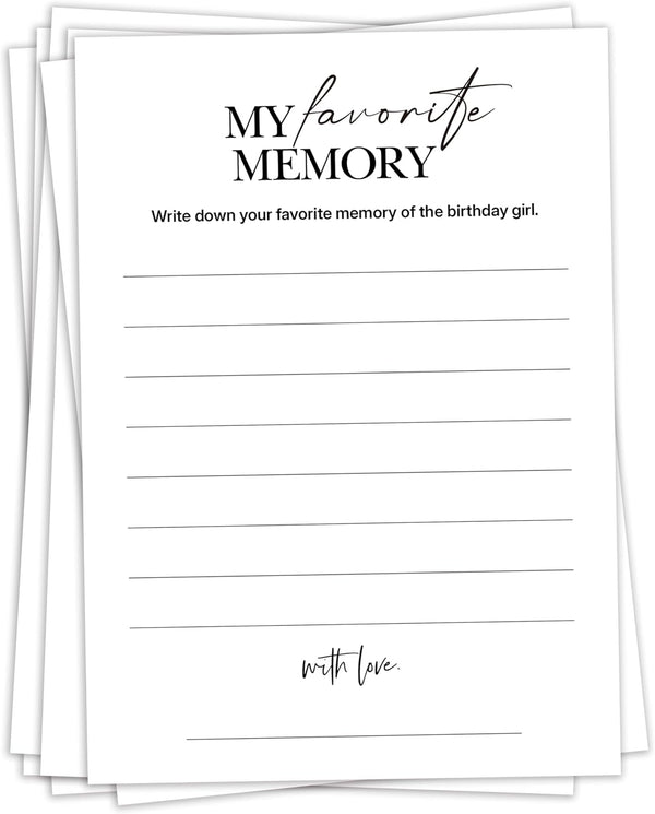 Birthday Party Games, My Favorite Memory, 25 Pcs Card Set for Guests,
