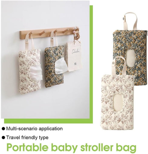 EIRZNGXQ Mommy 1pcs) Travel Baby Wipes Case, Refillable Waterproof Wet Wipe Dispenser and Diaper Pouch, Portable Floral