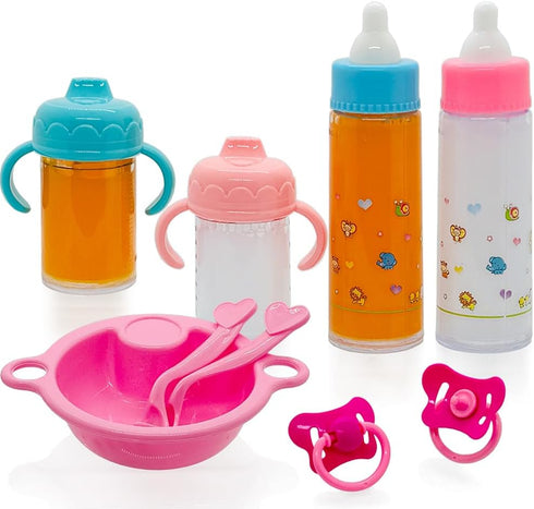 Baby Doll Accessories Playset with Magic Disappearing Bottles and Pacifier for 12-18" Dolls, Big Set for Girls