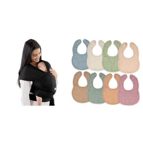 Baby Wrap Carrier and Muslin Bibs, Pack of 8 Bundled by Comfy