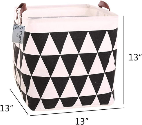 Square Canvas Toy Storage Bins, Collapsible Basket with Handle for Nursery Storage and Laundry