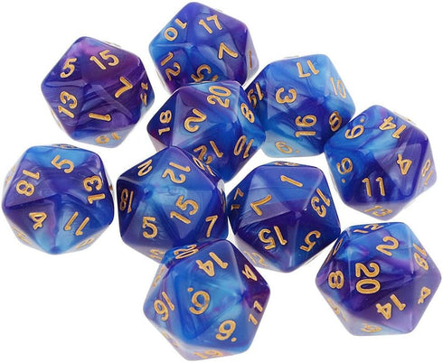 Yiotfandoll 10PCS D20, 20mm 20 Polyhedral Dice - Acrylic, Sided Dice for RPG, MTG, DND, Table Games (Blue Purple)