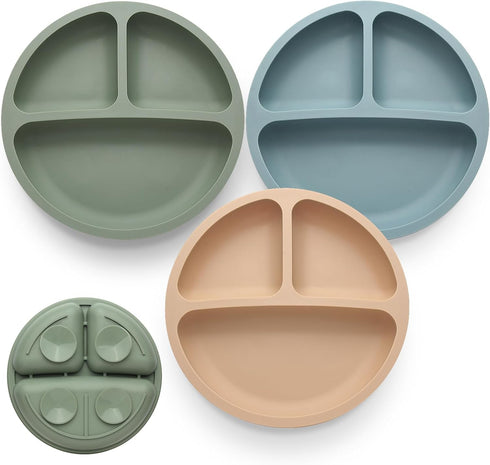 Eascrozn Toddler Plates 3 Pack, Divided Suction Plates for Baby, 100% Food