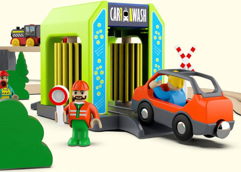 Wooden Train Accessories Car Washer - Compatible with All Major Brands of Train Set System for Kids 3+