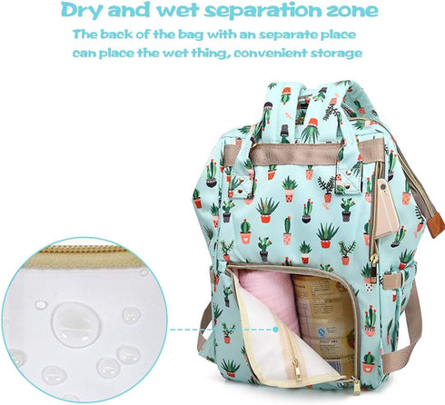 MCWTH Backpack Set Cactus Green Diaper Bag for Baby Girls Mom, Large Bags with Nappy Pouch Stroller Straps