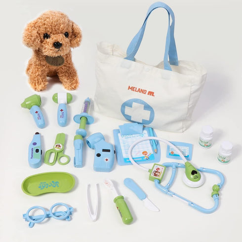 Set 3 4 5 6 Meland Toy Doctor Kit for Kids - Pretend Play Doctor with Dog Toy, Carrying Bag, Stethoscope Toy & Dress Up