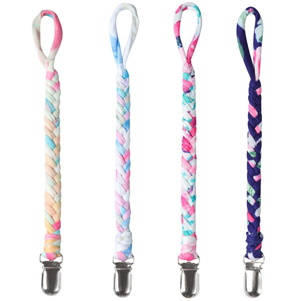 4 Pieces Pacifier Clips - Universal Pacifier Holder for Infant Boys and Girls, Hand-Made Braided Leash