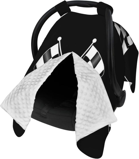 SHANGYINGJI Summer Cool Black and White Checkered Flag Car Seat Cover Baby Carseat Covers Baby for Girl Boy Muslin