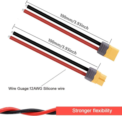 3 Pairs XT60 Connector Male Female Plug with Sheath Housing, 100mm 12AWG Silicon Wire for Lipo Battery RC Planes Cars