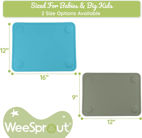 2 Pack WeeSprout Silicone Suction Placemats for Babies, Toddlers & Kids, Durable Food Grade Silicone with Non-Slip