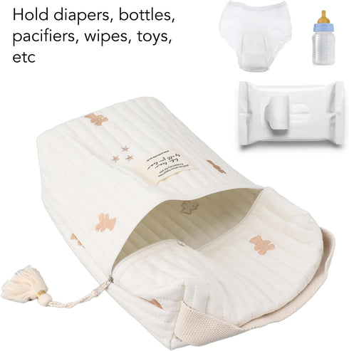 Diaper Bag Tote, Travel Diaper Tote, Multifunction Baby Bag for Bottle Wipes Pacifier (Little Bear)