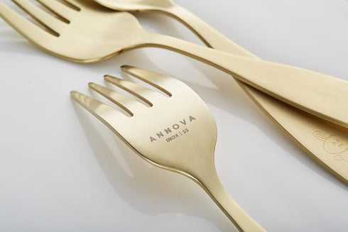 ANNOVA Kids Silverware Set, Stainless Steel Safe Flatware for Children, Forks, Tablespoons, Toddler Utensils (Gold, 6)