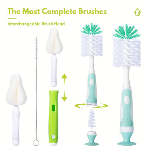CAREBABYMORE Set Baby Bottle Brush with Nylon Nipple Cleaner, Sponge & Straw Brushes (Blue)