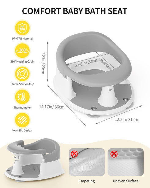 GrowthFun 6 3 Baby Bath Seat for Babies Months & Up, Bath Seats for Babies Sitting Up, Baby Bath Toys, Open Design