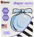 100 Count 4-25 Sassy Disposable Diaper Sacks, Powder Scented, Sacks per Roll, Easy-to-Tie, Diaper Disposal or Pet Waste