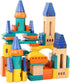 Wooden Castle Building Blocks Set, 69 Pieces Big Solid Beech Wood Stacking Toy for Kids
