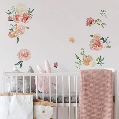 Peony Flowers Wall Stickers DIY Leaves Wall Decals Art Decor for Living Room, Girls Bedrooms
