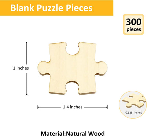 300 Piece Blank Wooden Puzzle Pieces to Draw on, Unfinished Freeform Jigsaw Puzzle Pieces for Crafts & DIY, Each Piece is 1.4x1 Inches with Round Traditional Knob Interlocks