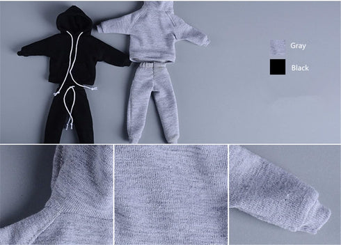 1/12 Scale Male Clothes, Men's Hoodie Pants for 6-Inch Male Action Figure Body Doll (Gray Color)
