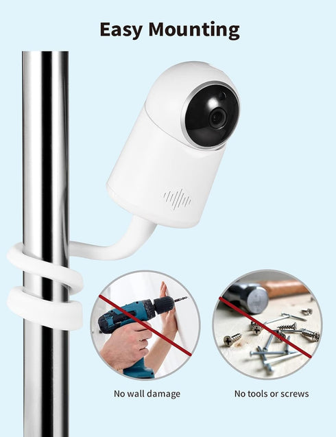 Universal Baby Monitor Camera Mount for Crib - Compatible with Arlo, Owlet, Goodbaby, Adjustable Stand (White)