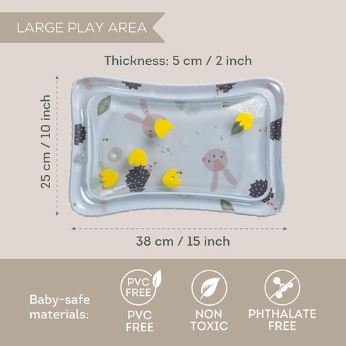 Tummy Tummy Tummy Taf Toys Time Water Mat for Babies - Stimulating Rabbit & Hedgehog Time Sensory Mat with Water Fill