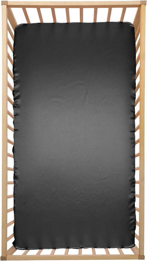 SiinvdaBZX Satin Crib Sheets for Boys, Silky Soft Black Fitted Sheets, 28 x 52 x 8In, Pack of 1