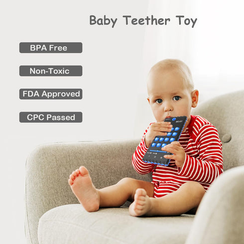 Baby Teether Cell Phone Toy, Soft Silicone Chew Toy with POP Pressable Key for Babies 0-12 Months