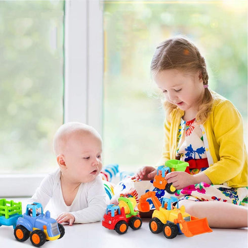Push and Go Friction Powered Cars Toy Set - Construction Vehicles for 1-3 Year Old Boys - Tractor, Bulldozer, Mixer