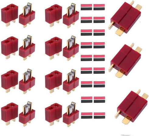 10 Pairs T Plug Connectors Male and Female with 20pcs Shrink Tubing for RC LiPo Battery
