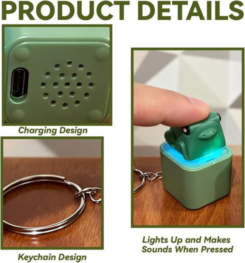 SOMAREM (2PCS) Frog Croaking Fidget Toy, Frog Croaking Keychain With Sound LED lights, Rechargeable Keyboard Clicker