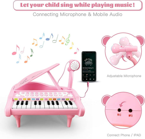 24 1 2 3 4 5 (24 Love&Mini Piano Keyboard Toys for Girls - Keys Toddler Piano Music Toy Instruments with MicrophonePink
