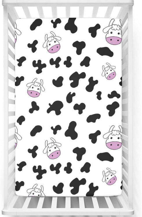Cow Print Themed Fitted Mini Crib Sheets,Portable Mini Crib Sheets Ultra Soft